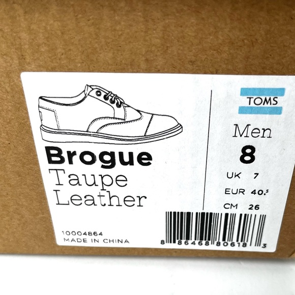 NEW IN BOX Toms Men’s Brogue Leather Shoes in Taupe 8M - Picture 3 of 15